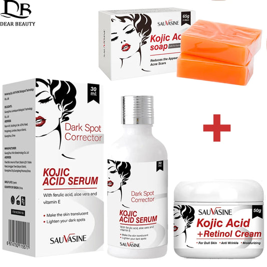 Kojic Acid Skin Care Set – Anti-Aging, Wrinkle Removal, Deep Cleansing, Brightening & Moisturizing Facial Serum & Soap