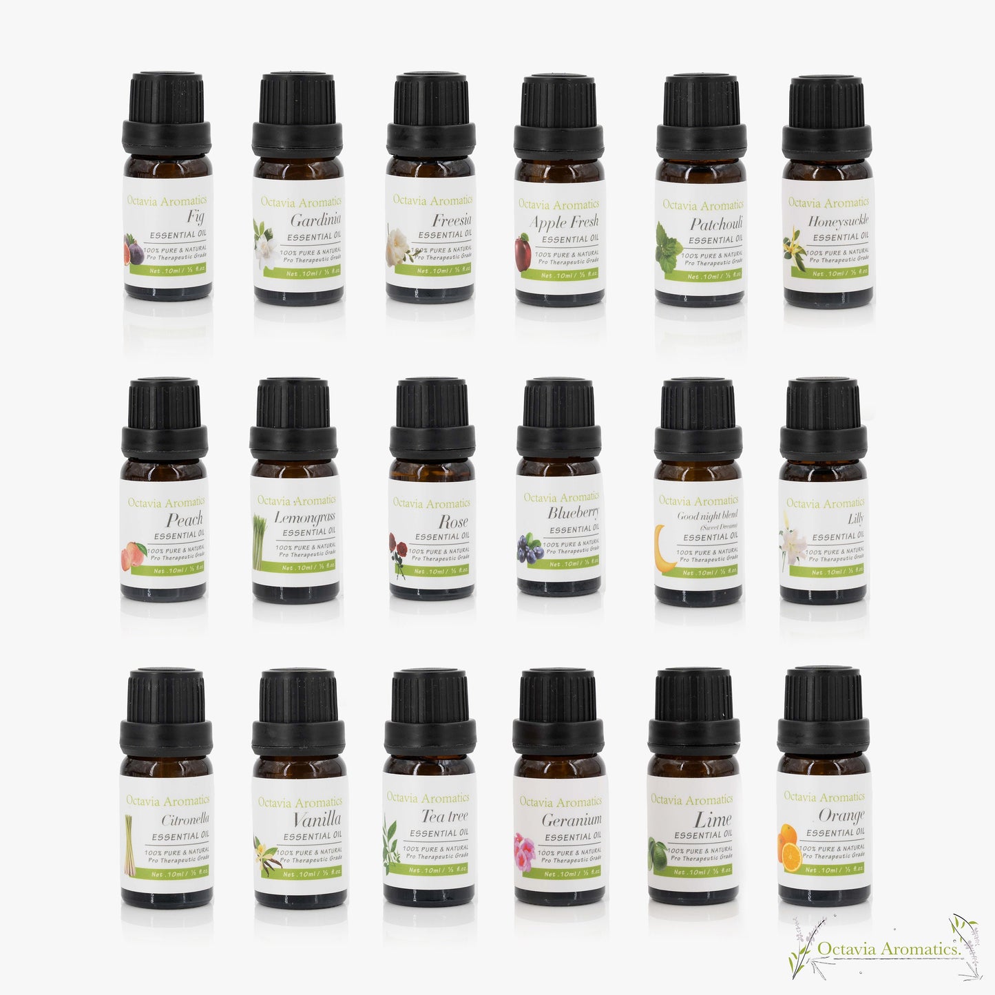 100% Pure Essential Oils Fragrances  10ml for Aromatherapy, Ayurveda, Steam Inhalation, Skin Care. by Octavia Aromatics. BUY 6 GET 5 FREE