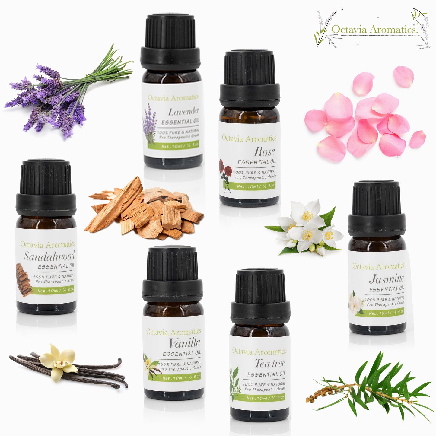 100% Pure Essential Oils Fragrances  10ml for Aromatherapy, Ayurveda, Steam Inhalation, Skin Care. by Octavia Aromatics. BUY 6 GET 5 FREE