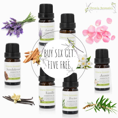 100% Pure Essential Oils Fragrances  10ml for Aromatherapy, Ayurveda, Steam Inhalation, Skin Care. by Octavia Aromatics. BUY 6 GET 5 FREE