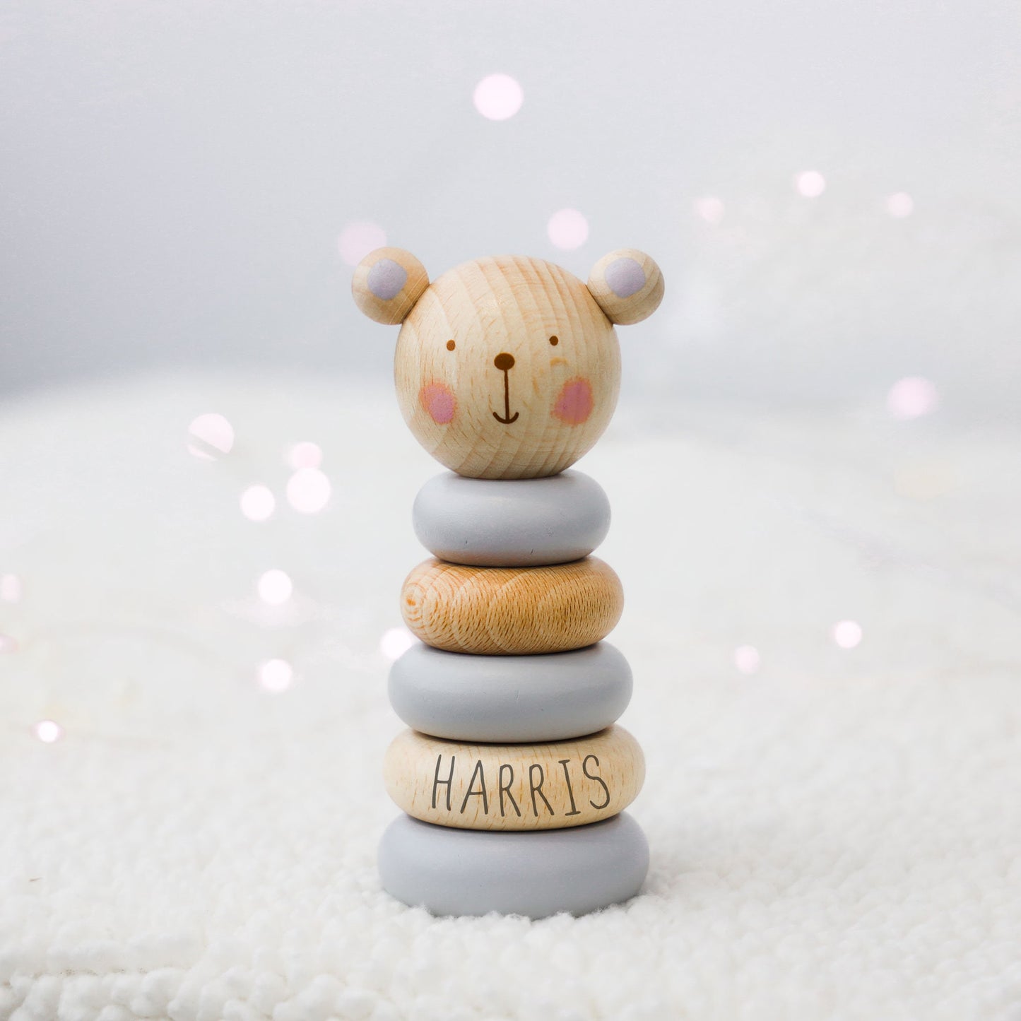 Personalised Wooden Stacking Rings Baby Toy | Stacker Wooden Lion, Elephant Teddy or Bunny Toy | Baby Birthday Christening Gift | Montessori