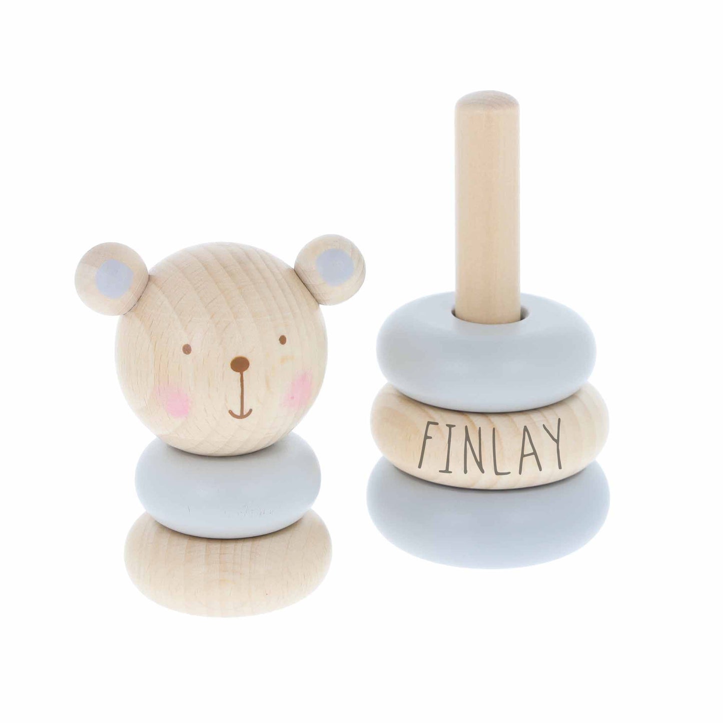 Personalised Wooden Stacking Rings Baby Toy | Stacker Wooden Lion, Elephant Teddy or Bunny Toy | Baby Birthday Christening Gift | Montessori