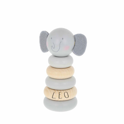 Personalised Wooden Stacking Rings Baby Toy | Stacker Wooden Lion, Elephant Teddy or Bunny Toy | Baby Birthday Christening Gift | Montessori