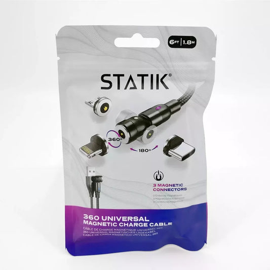 For Statik 360 Cable Rotating Phone Charger Made of Durable Nylon Braid Fast uk